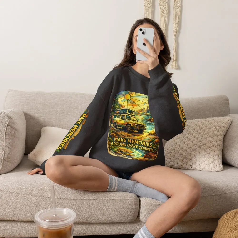 4467382880865081148_2048.jpeg Unisex Heavy Blend™ Crewneck Sweatshirt — "Make Memories Around Every Corner" Design Cubic-Line
