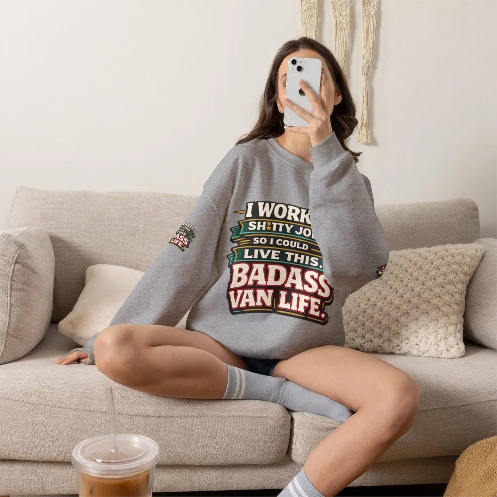 Unisex Heavy Blend™ Crewneck Sweatshirt — "I Worked Shitty Jobs" Design F**K-Line