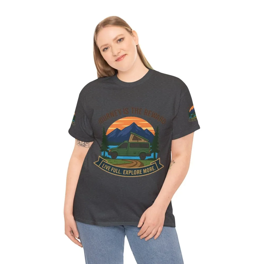 Unisex Heavy Cotton Tee  — "Journey Is The Reward Tee" Adventure Camper Van Graphic T-Shirt