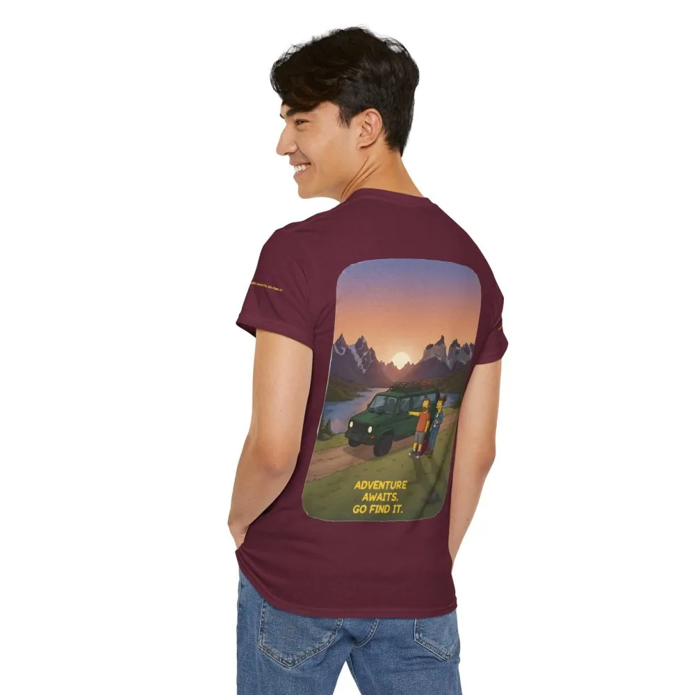 Unisex Heavy Cotton Tee — "Adventure Awaits-Go Find It" Design Sitcom-Line