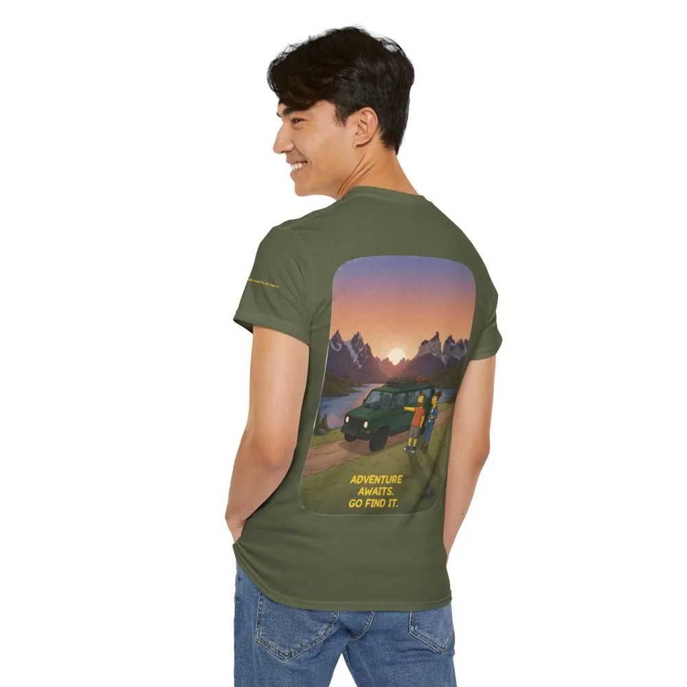 Unisex Heavy Cotton Tee — "Adventure Awaits-Go Find It" Design Sitcom-Line