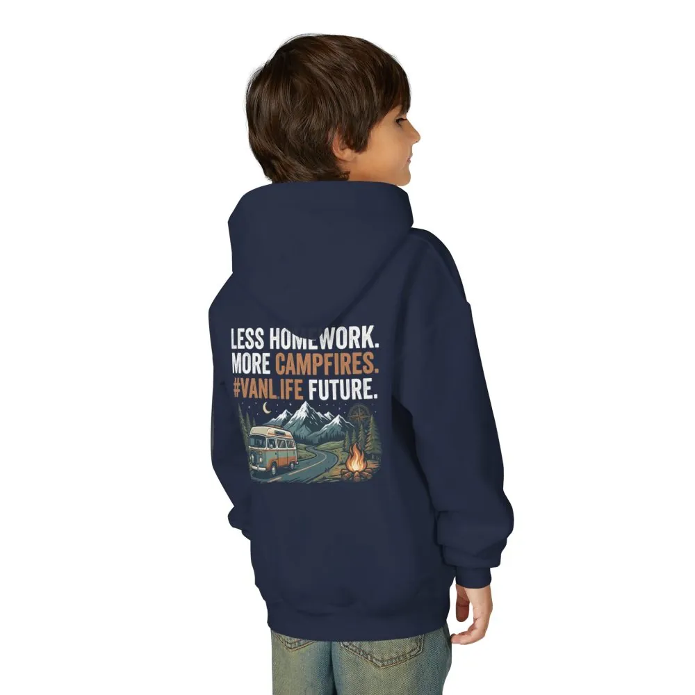 Youth Hoodie(Gildan) – Less Worry, More Campfires #VanLife Adventure Pullover