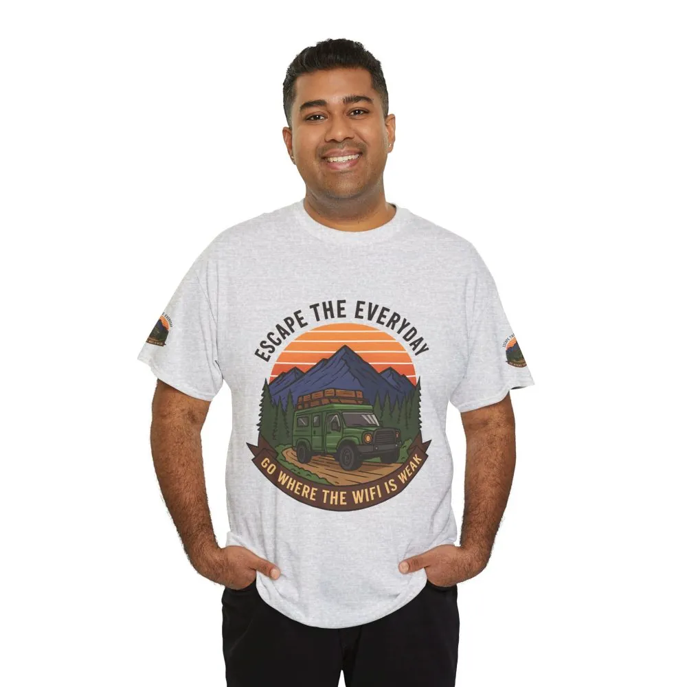 Unisex Heavy Cotton Tee — "Go Where the WiFi Is Weak" Adventure Shirt