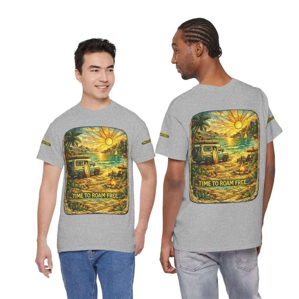 4495111848865255814_2048.jpeg Unisex Heavy Cotton Tee — "Time To Roam Free" Design Cubic-Line
