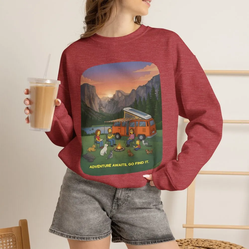 Unisex Heavy Blend™ Crewneck Sweatshirt — "Adventure Awaits-Go Find It"" Design Sitcom-Line