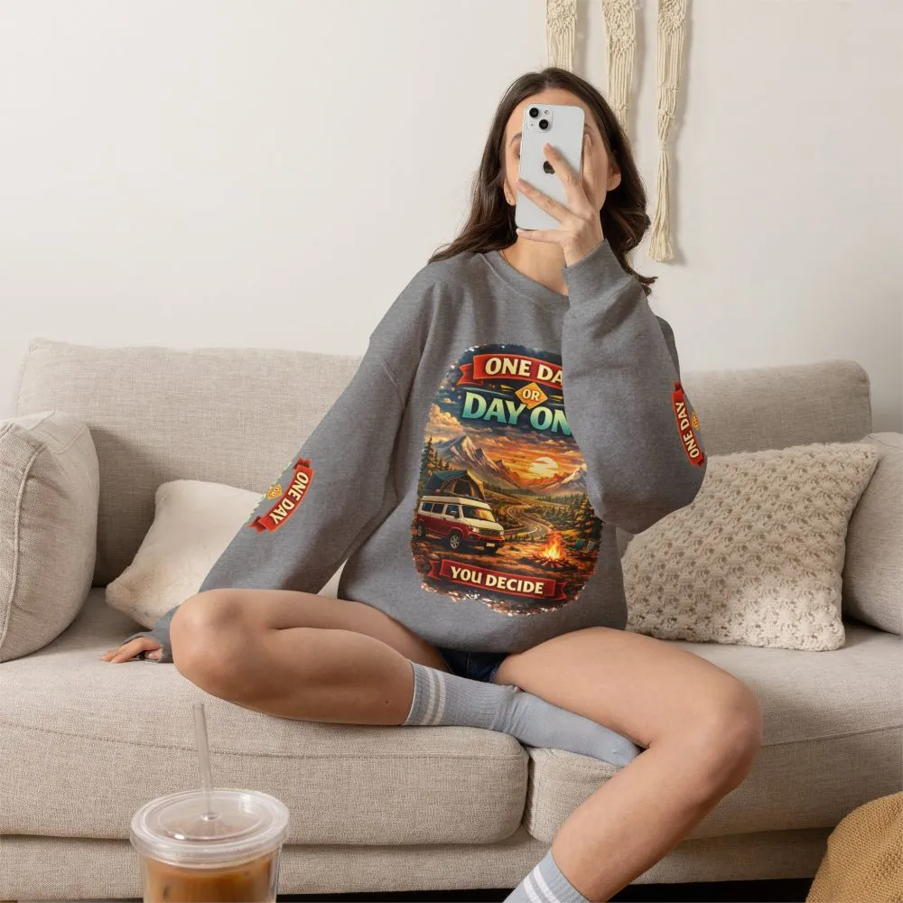 Unisex Heavy Blend™ Crewneck Sweatshirt — "One Day Or Day One" Design Scenic-Line
