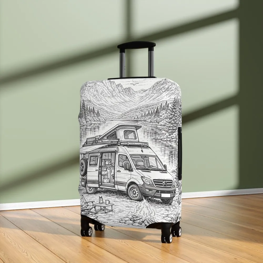 Luggage Cover — Adventure Camper Sketch Travel Suitcase