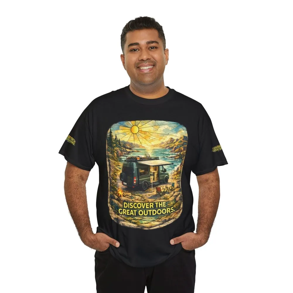 Unisex Heavy Cotton Tee — "Discover The Great Outdoors" Design Cubic-Line
