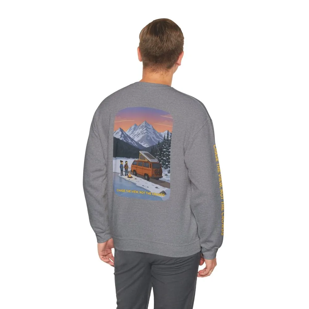 Unisex Heavy Blend™ Crewneck Sweatshirt — "Chase The Views-Not The Crowds"" Design Sitcom-Line