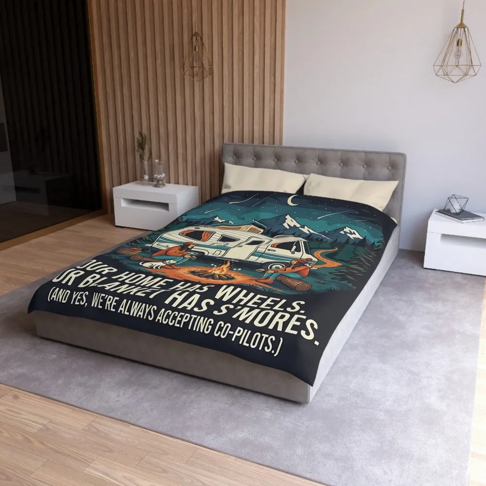 Duvet Cover — "Our Home Has Wheels, Our Blanket Has S'mores" Camping Bedding