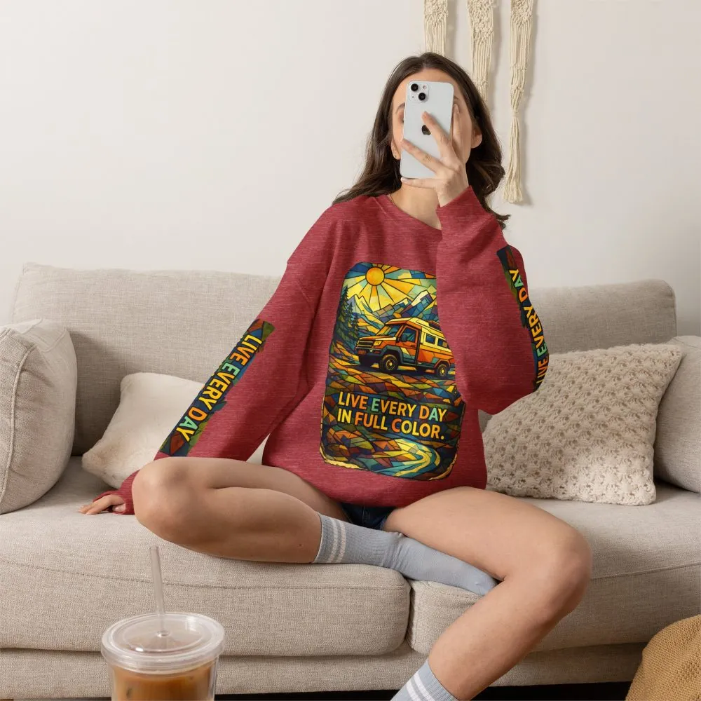 Unisex Heavy Blend™ Crewneck Sweatshirt — "Live Every Day InFull Color" Design Cubic-Line