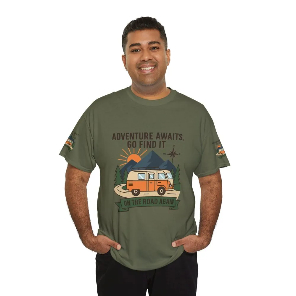 Unisex Heavy Cotton Tee — 'Adventure Awaits. Go Find It' Camper Van T‑Shirt