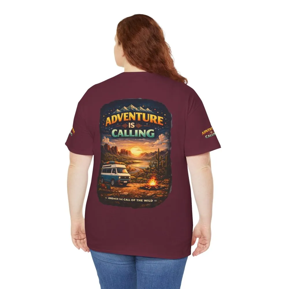 Unisex Heavy Cotton Tee — "Adventure Is Calling" Design Scenic-Line