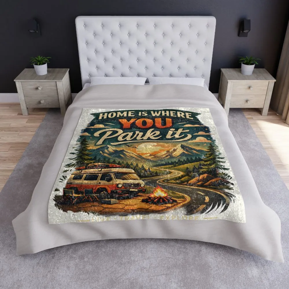 Crushed Velvet Blanket —"Home Is Where You Park It" Design Scenic-Line (Campervan)