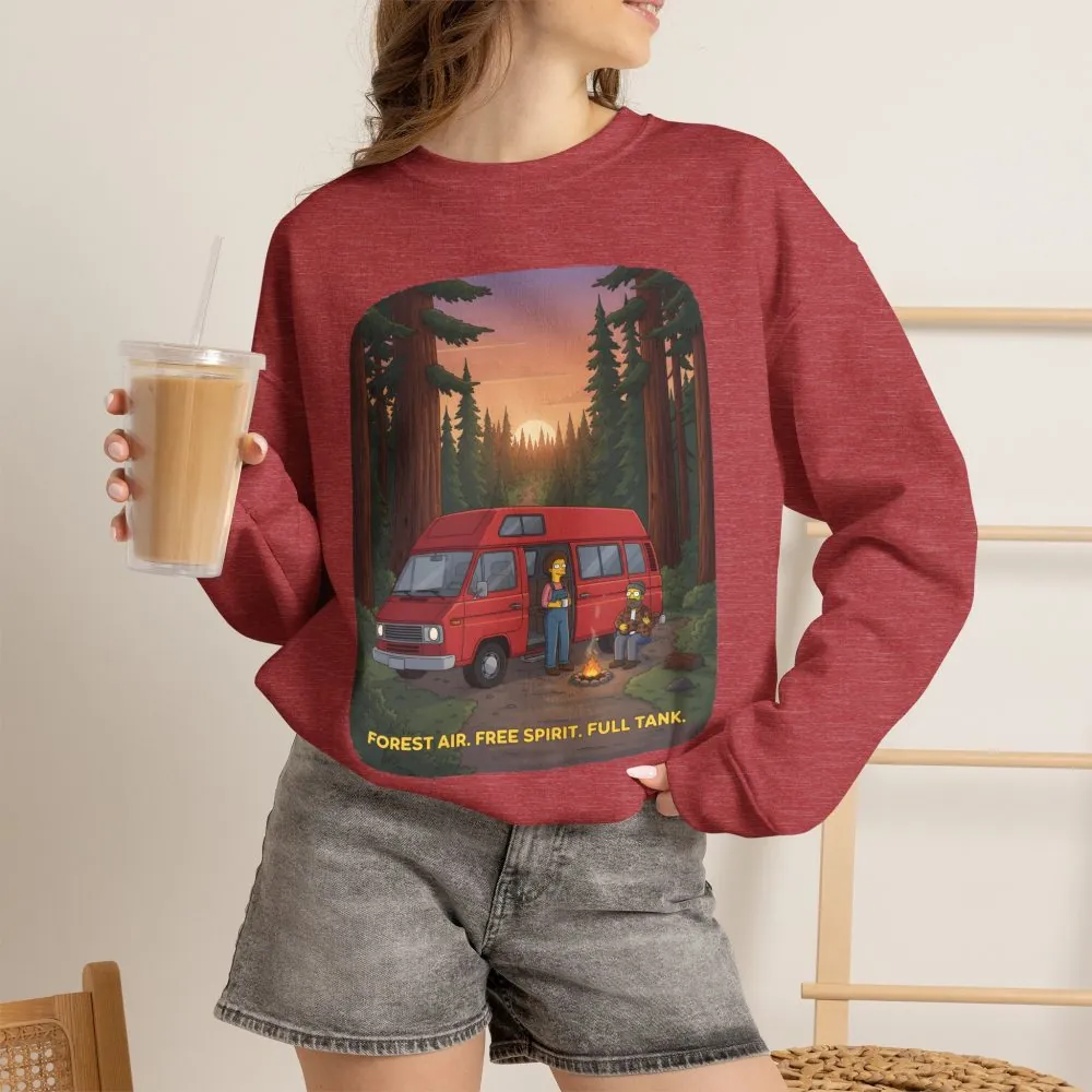 Unisex Heavy Blend™ Crewneck Sweatshirt — "Forest Air Free Spirit Full Tank" Design Sitcom-Line