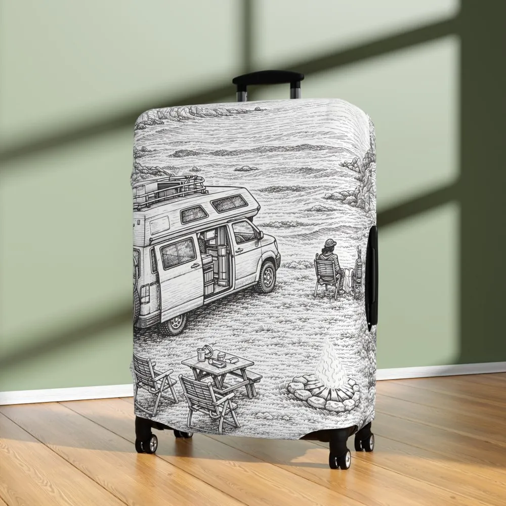 Luggage Cover — Adventure Camper Sketch Travel Suitcase