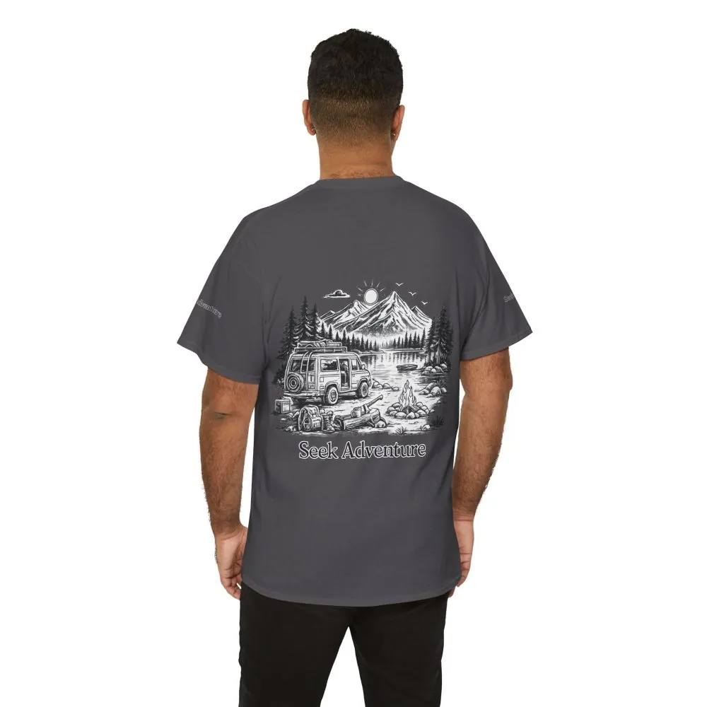 Unisex Heavy Cotton Tee — "Seek Adventure" Design Minimal-Line
