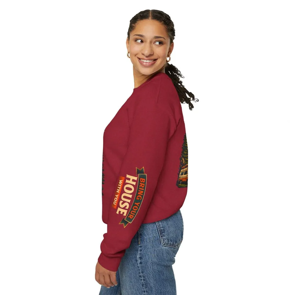 Unisex Heavy Blend™ Crewneck Sweatshirt — "Live Is A Journey-Bring Your House With You" Design Scenic-Line