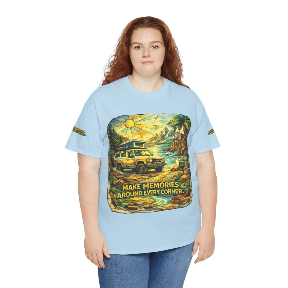 Unisex Heavy Cotton Tee — "Make Memories Around Every Corner" Design Cubic-Line