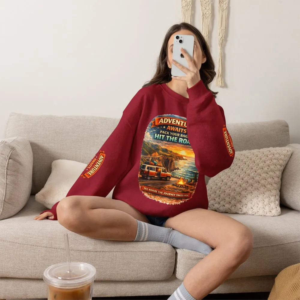 4590776323657863172_2048.jpeg Unisex Heavy Blend™ Crewneck Sweatshirt — "Adventure Awaits-Pack Your Bags" Design Scenic-Line