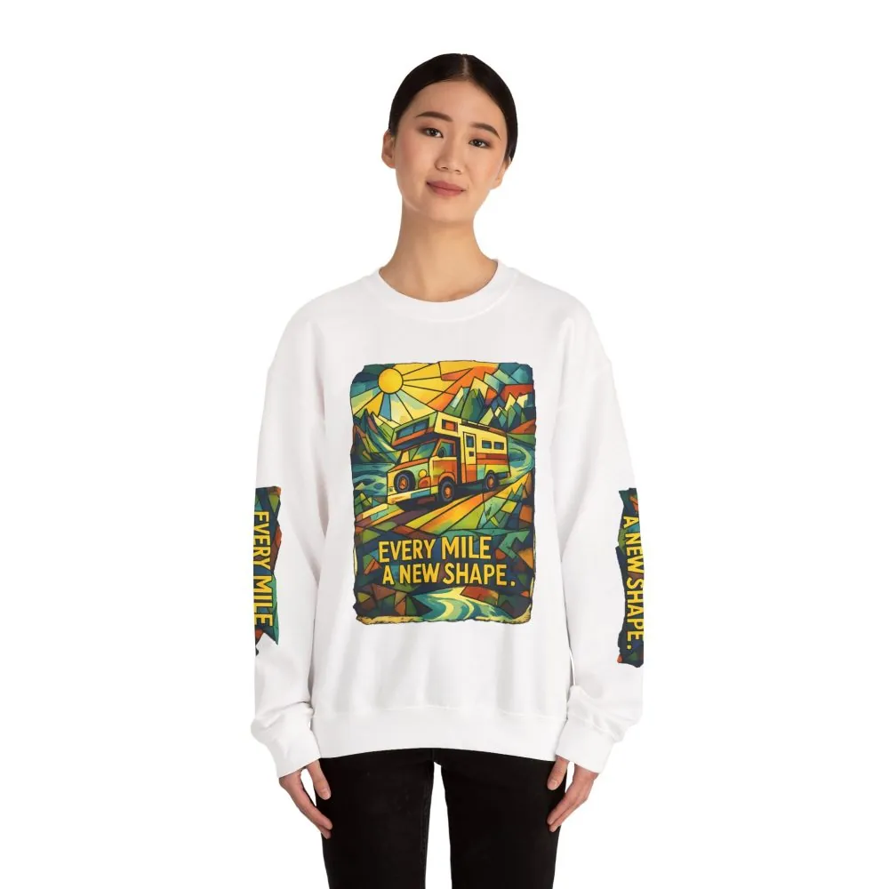 4603442403885929882_2048.jpeg Unisex Heavy Blend™ Crewneck Sweatshirt — "Every Mile A New Shape" Design Cubic-Line