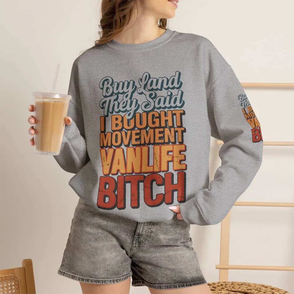 Unisex Heavy Blend™ Crewneck Sweatshirt — "Buy Land They Said" Design F**K-Line