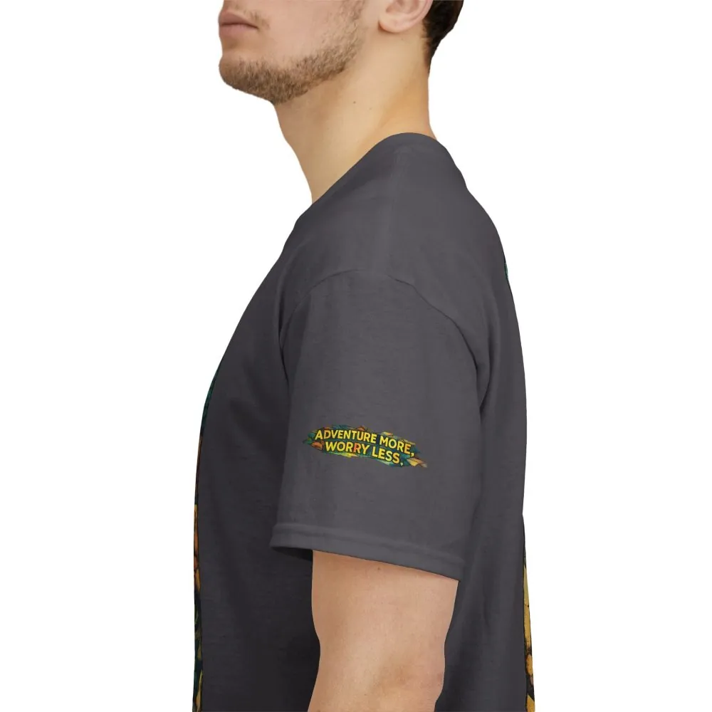 Unisex Heavy Cotton Tee — "Adventure More Worry Less" Design Cubic-Line