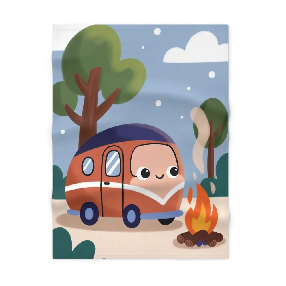 Camping Camper Baby Blanket — Cute Plush Fleece Throw for Nursery & Travel