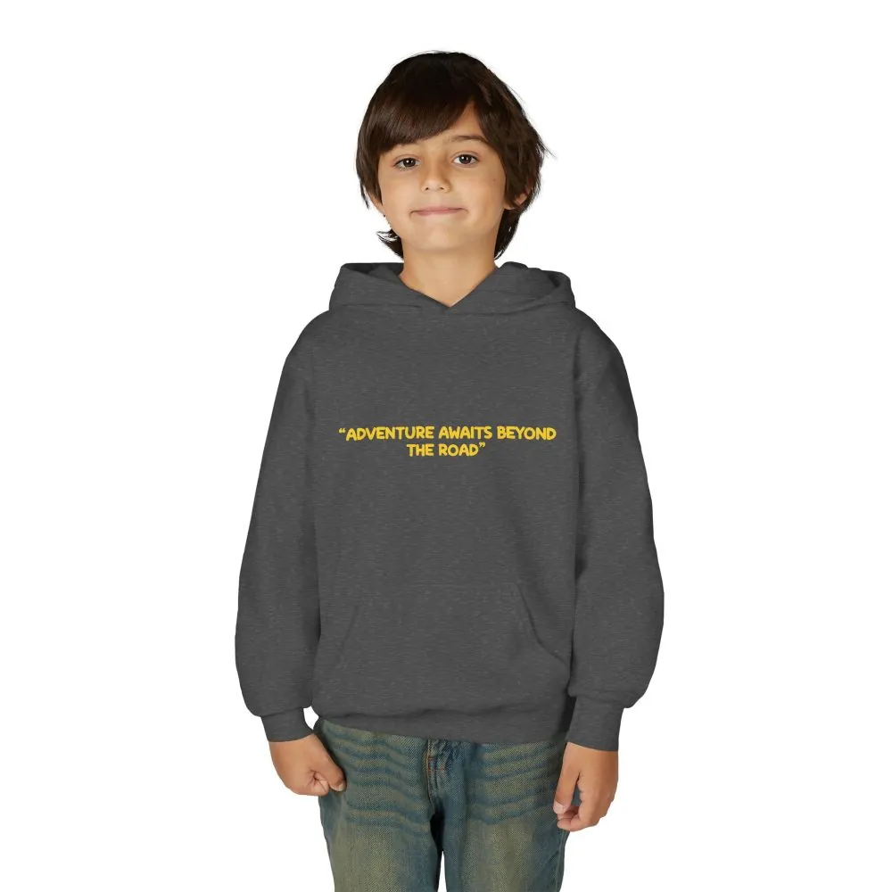 Youth Hoodie(Gildan) – "Adventure Awaits Beyond The Road" (Design Sitcom-Line)
