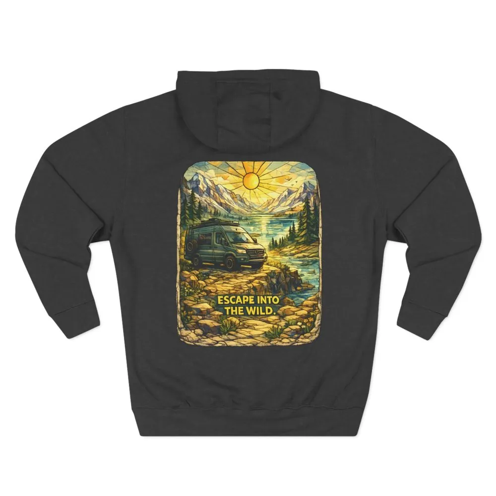 Three-Panel Fleece Hoodie - "Escape Into The Wild" Design Cubic-Line