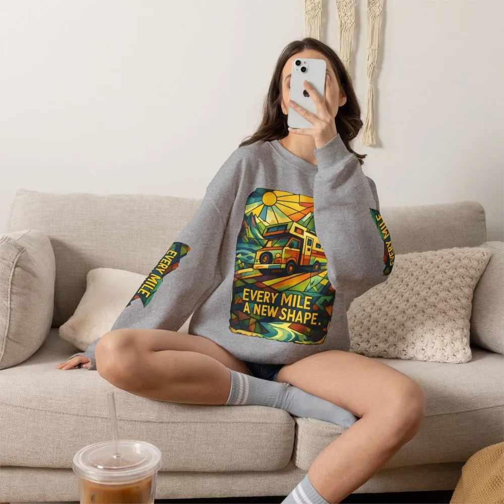 4615633267004218010_2048.jpeg Unisex Heavy Blend™ Crewneck Sweatshirt — "Every Mile A New Shape" Design Cubic-Line