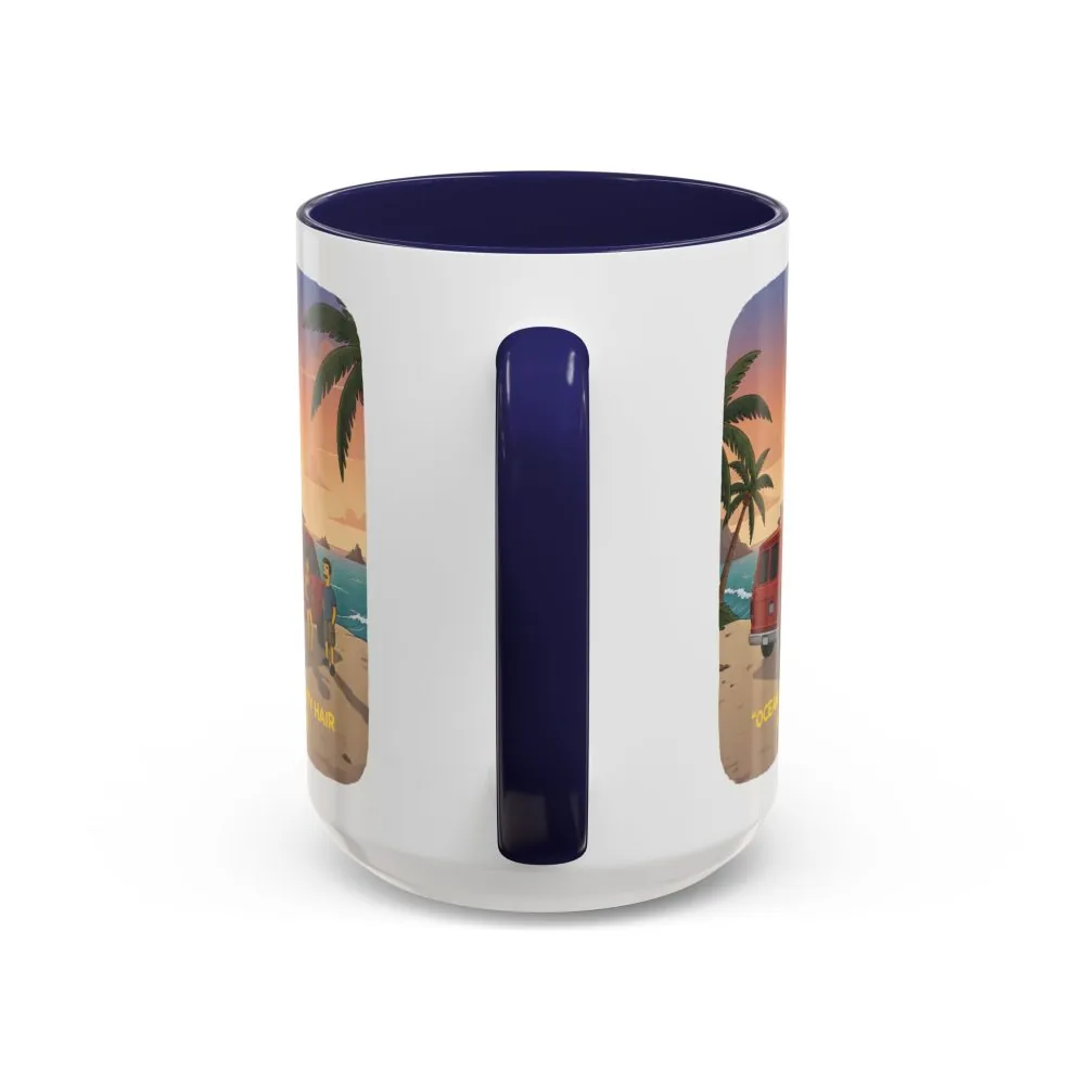 Accent Coffee Mug (11, 15oz) — "Ocean Air Salty Hair Van Life" Design Sitcom-Line