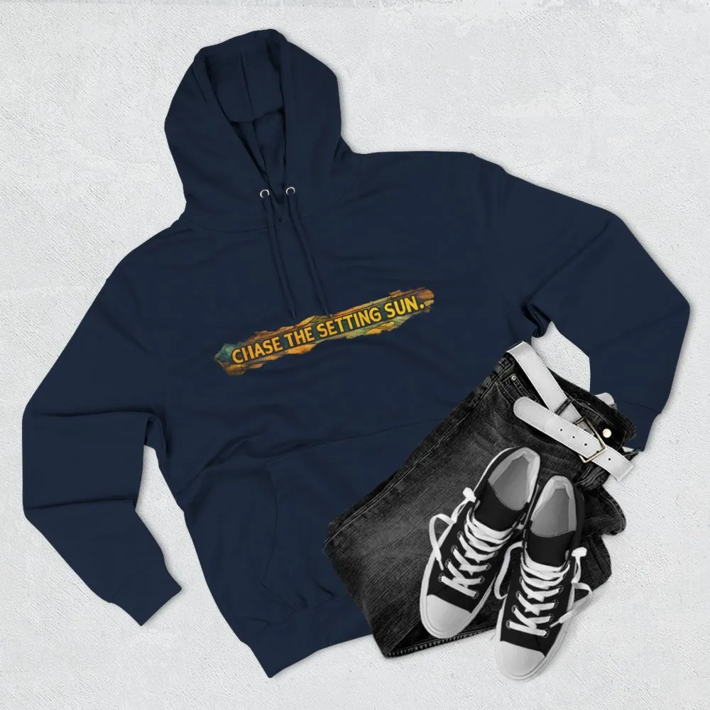 Three-Panel Fleece Hoodie - "Chase The Settings Sun" Design Cubic-Line