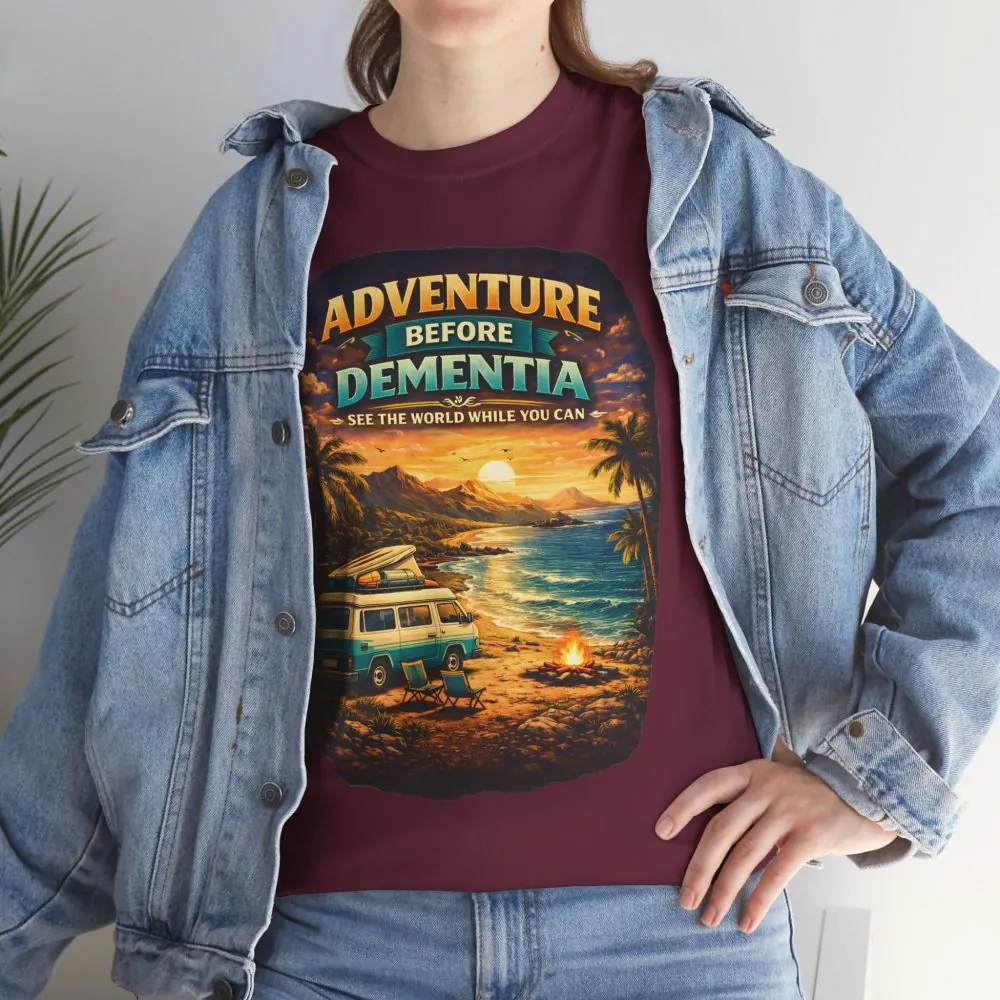 Unisex Heavy Cotton Tee — "Adventure Before Dementia" Design Scenic-Line