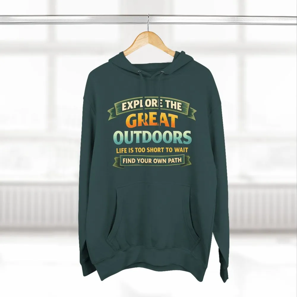 Three-Panel Fleece Hoodie - "Explore The Great Outdoors" Design Scenic-Line