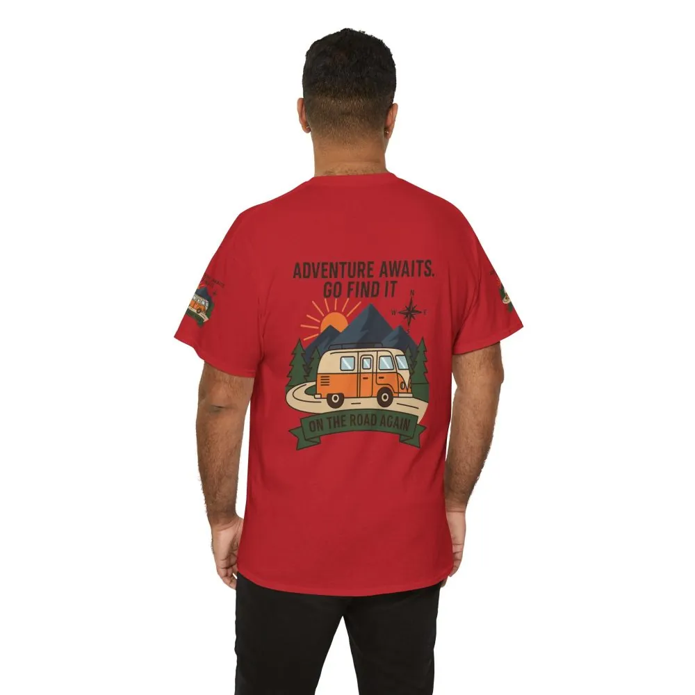 Unisex Heavy Cotton Tee — 'Adventure Awaits. Go Find It' Camper Van T‑Shirt