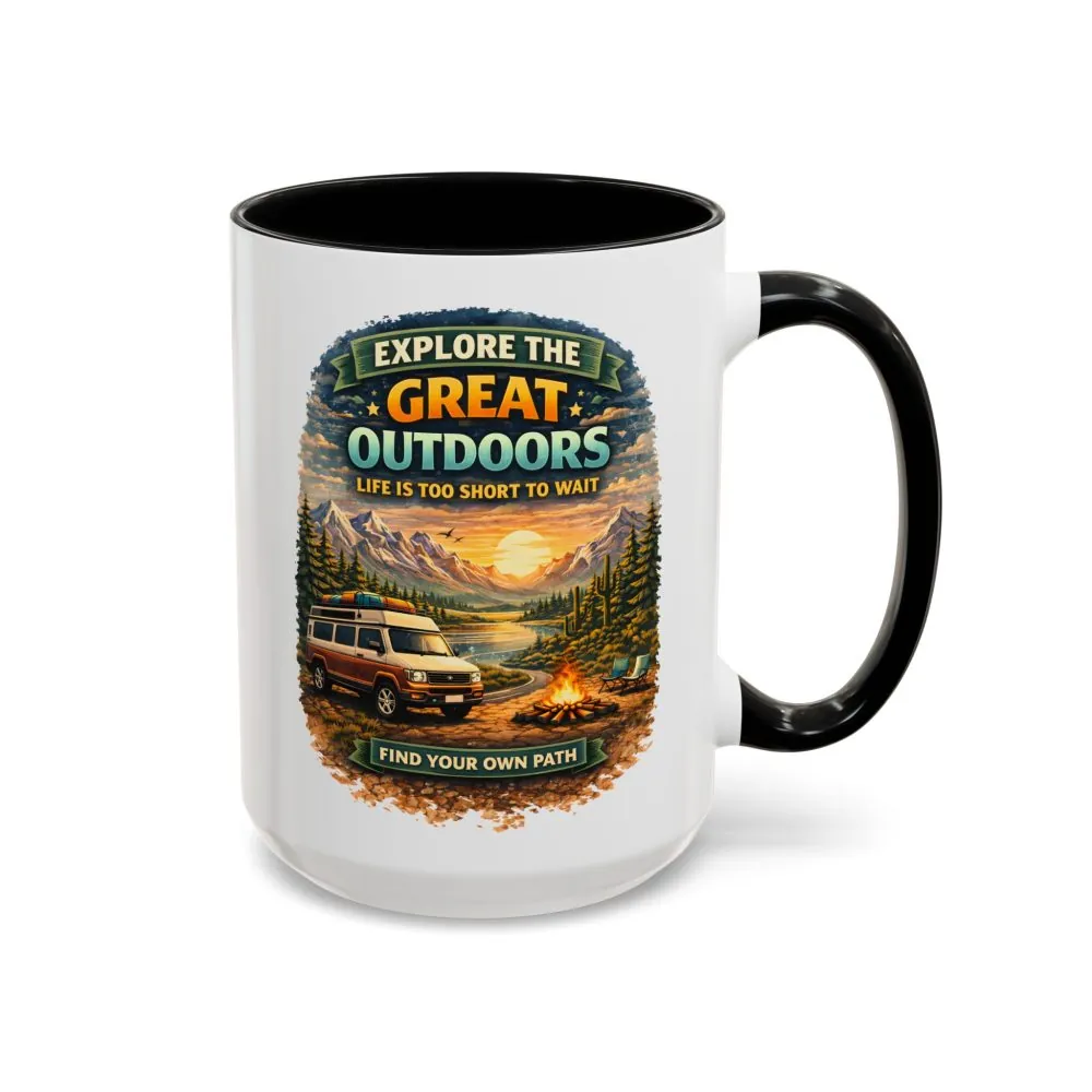 Accent Coffee Mug (11, 15oz) — "Explore The Great Outdoors" Design Scenic-Line