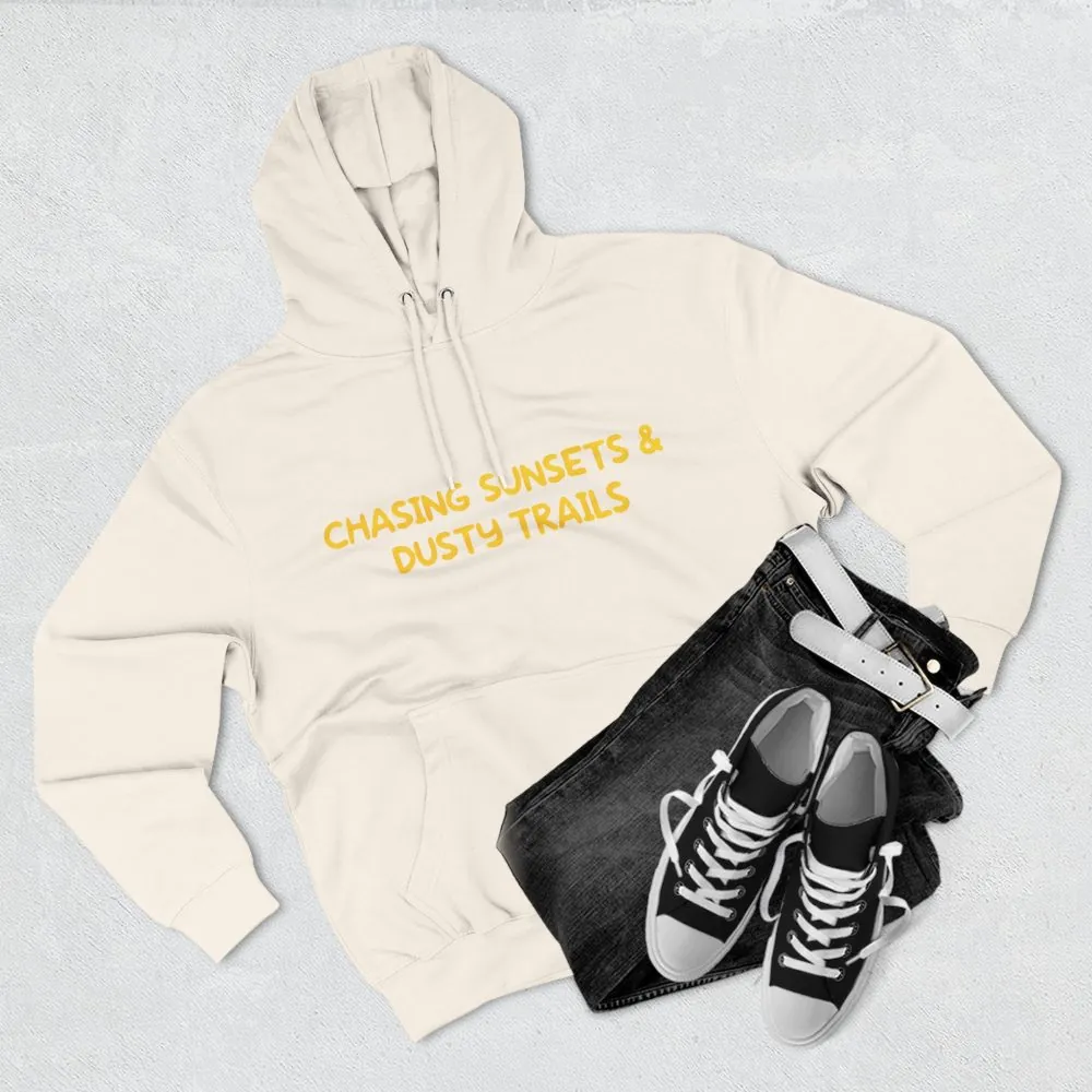 Three-Panel Fleece Hoodie - "Chasing Sunsets And Dusty Trails" Design Sitcom-Line