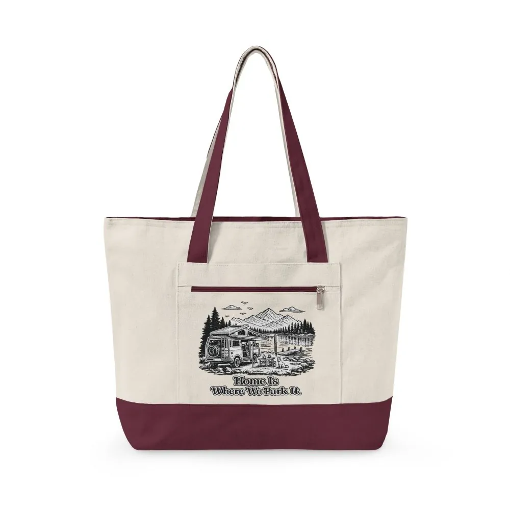 4652070338765953700_2048.jpeg Zippered Canvas Tote — "Home Is Where You Park It" (Design Minimal-Line)