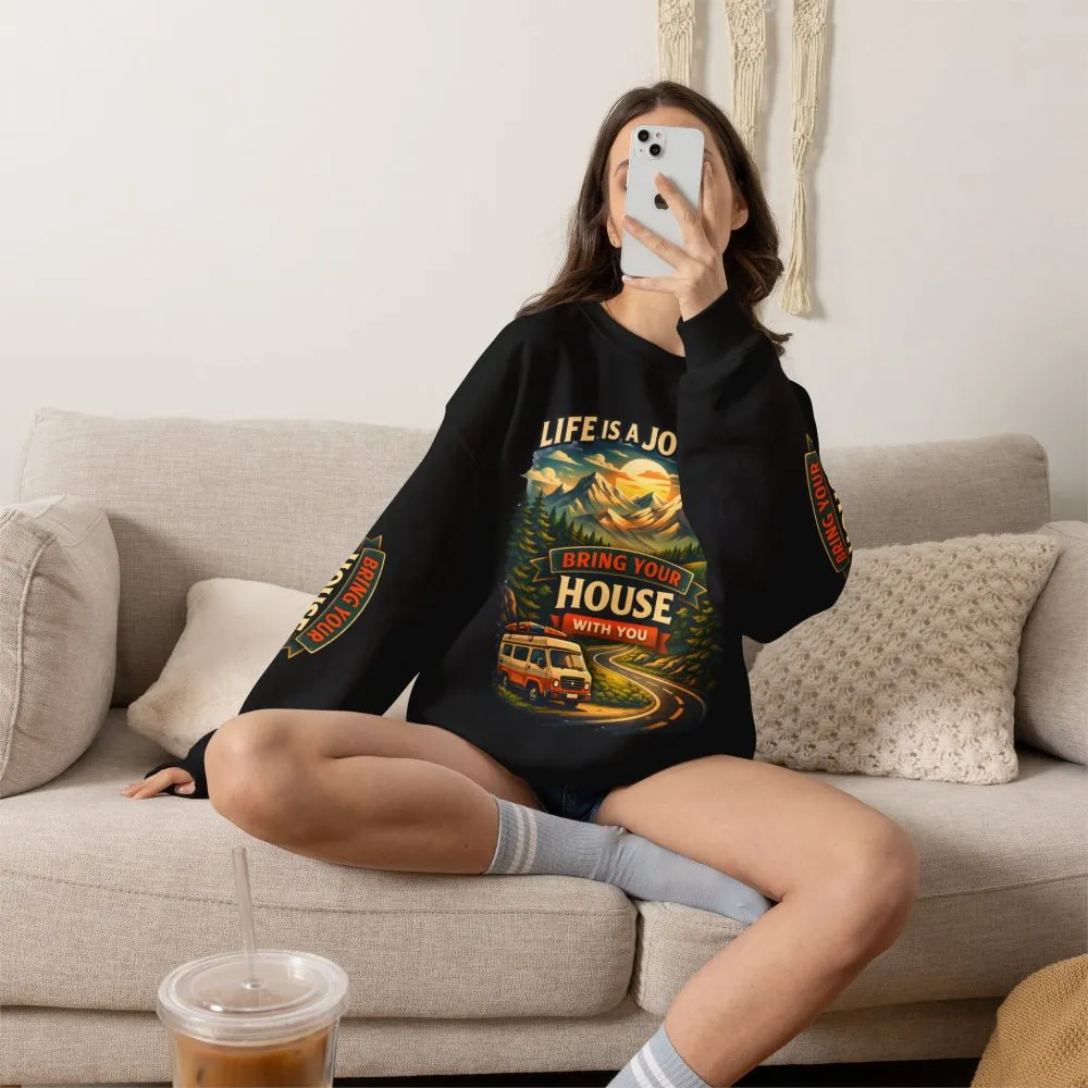 Unisex Heavy Blend™ Crewneck Sweatshirt — "Live Is A Journey-Bring Your House With You" Design Scenic-Line