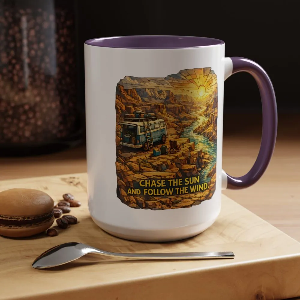 4659739953604390926_2048.jpeg Accent Coffee Mug (11, 15oz) — "Chase The Sun And Follow The Wind" Design Cubic-Line