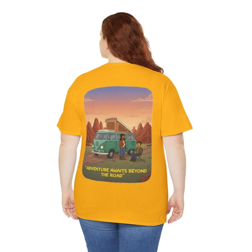 Unisex Heavy Cotton Tee — "Adventure Awaits Beyond The Road" Design Sitcom-Line