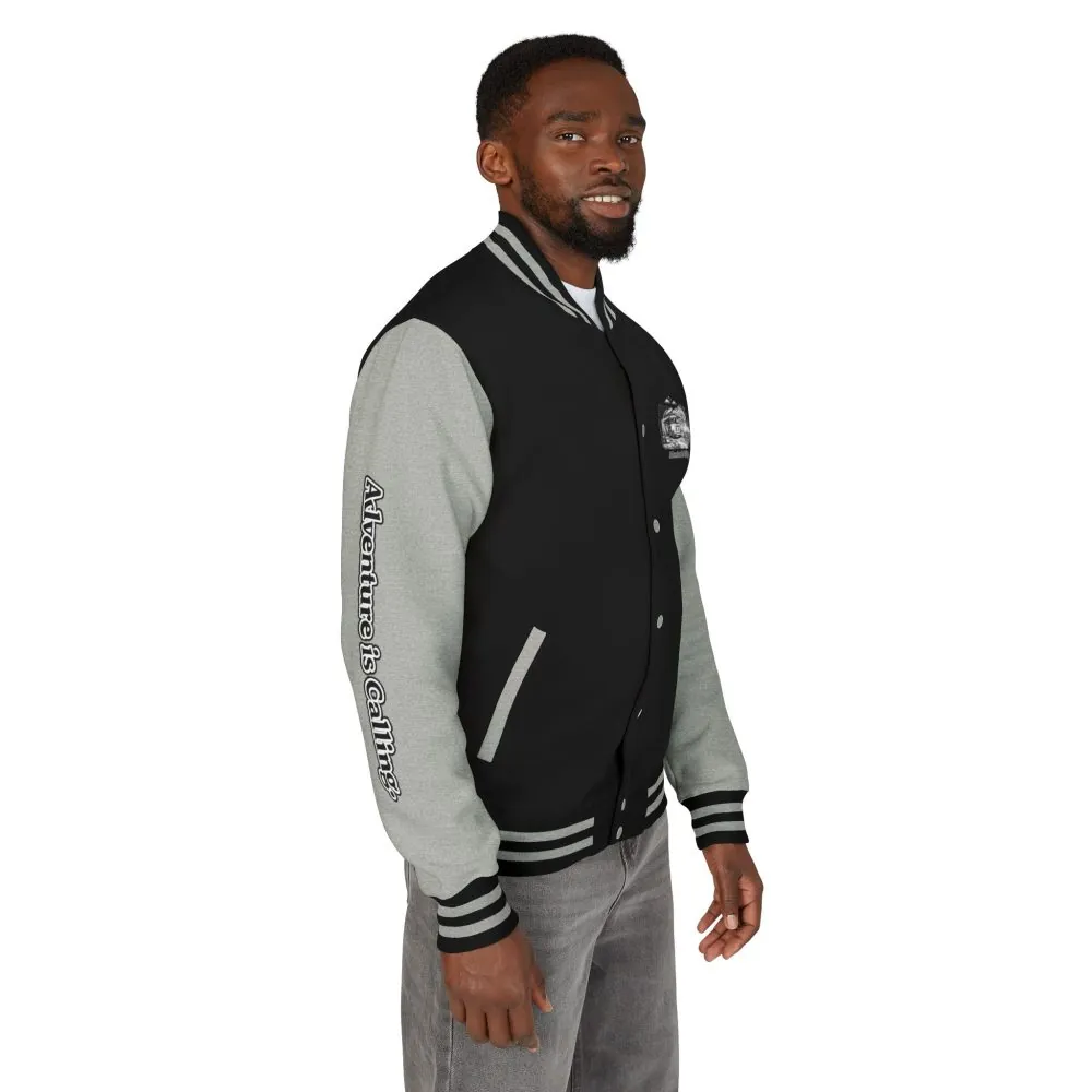 Unisex Heavyweight Letterman Jacket — "Adventure Is Calling" Travel Varsity Coat