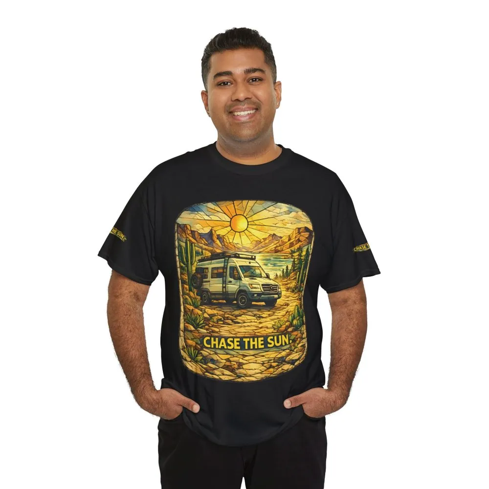 Unisex Heavy Cotton Tee — "Chase The Sun" Design Cubic-Line