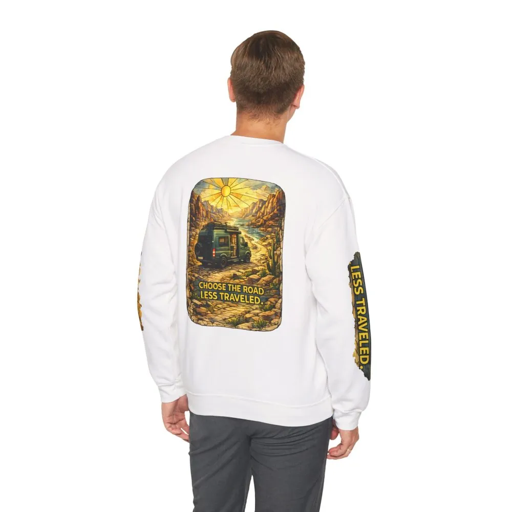 Unisex Heavy Blend™ Crewneck Sweatshirt — "Choose The Road Less Traveled" Design Cubic-Line