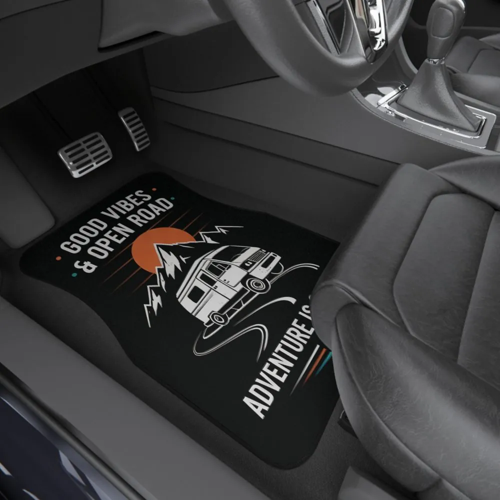 Car Mats (Set of 4)— "Good Vibes & Open Road" Adventure Van Floor Mat Set