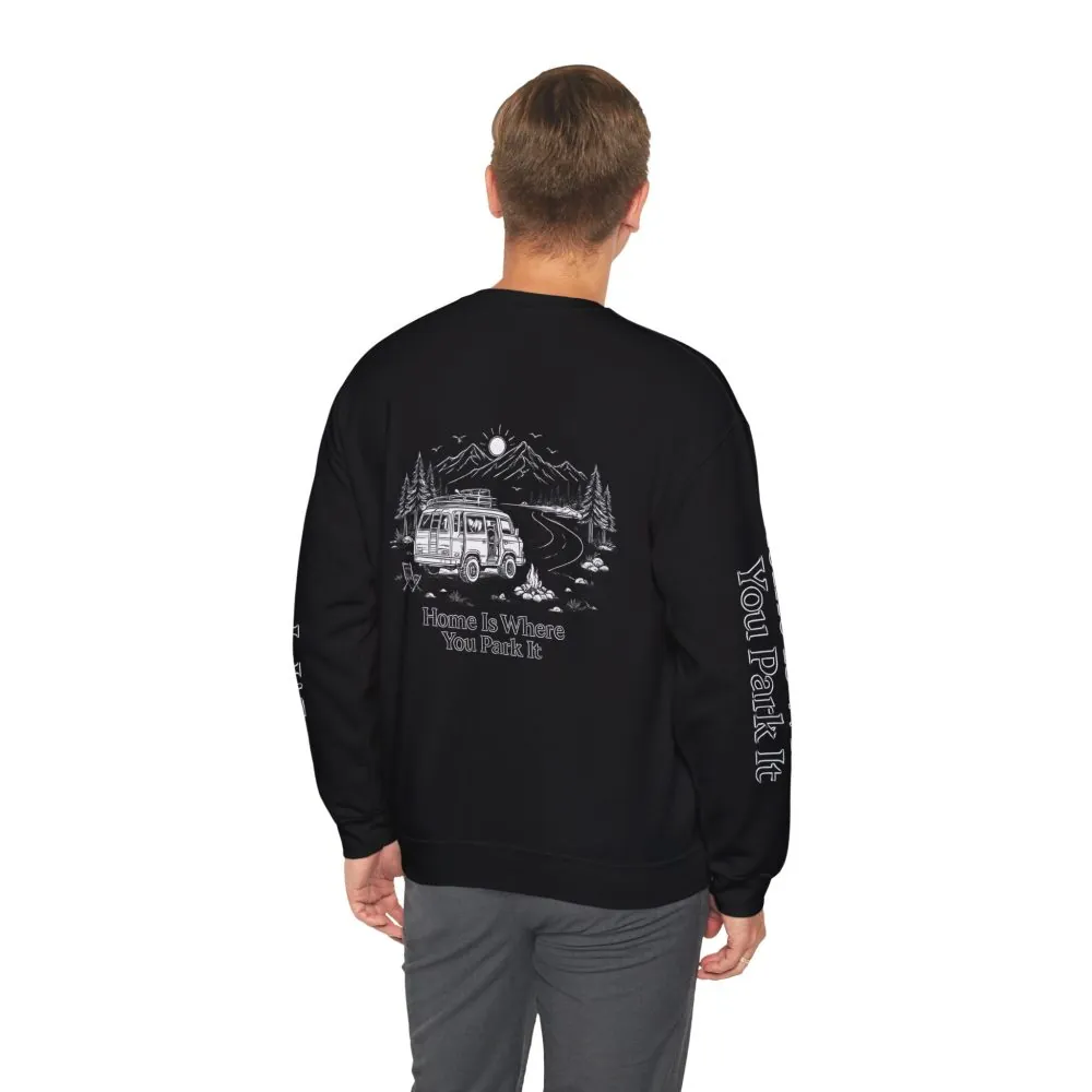 4691249223093781945_2048.jpeg Unisex Heavy Blend™ Crewneck Sweatshirt — "Home Is Where You Park It" Design Minimal-Line