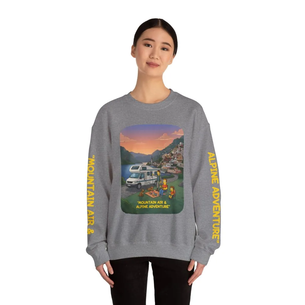 Unisex Heavy Blend™ Crewneck Sweatshirt — "Mountain Air-Alpine Adventure" Design Sitcom-Line