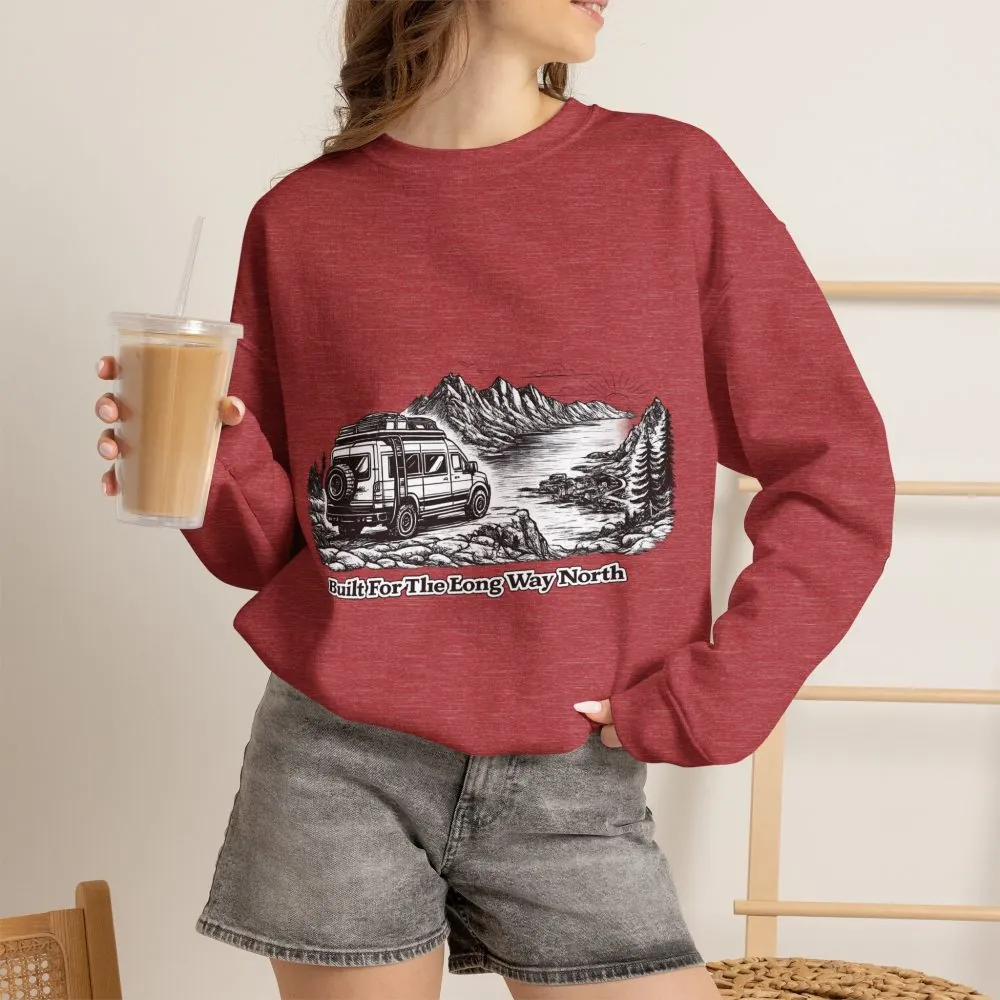 Unisex Heavy Blend™ Crewneck Sweatshirt — "Built For The Long Way North" Design Minimal-Line