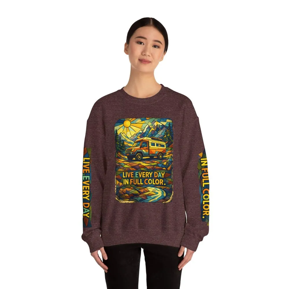 Unisex Heavy Blend™ Crewneck Sweatshirt — "Live Every Day InFull Color" Design Cubic-Line